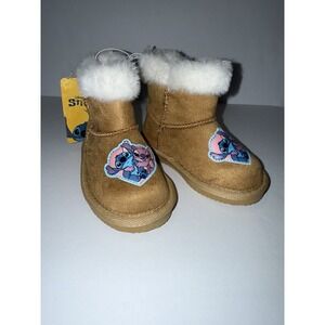 Disney Stitch & Angel Winter Boots Size 6 Toddler Faux Fur Brown Snow Cold NWT